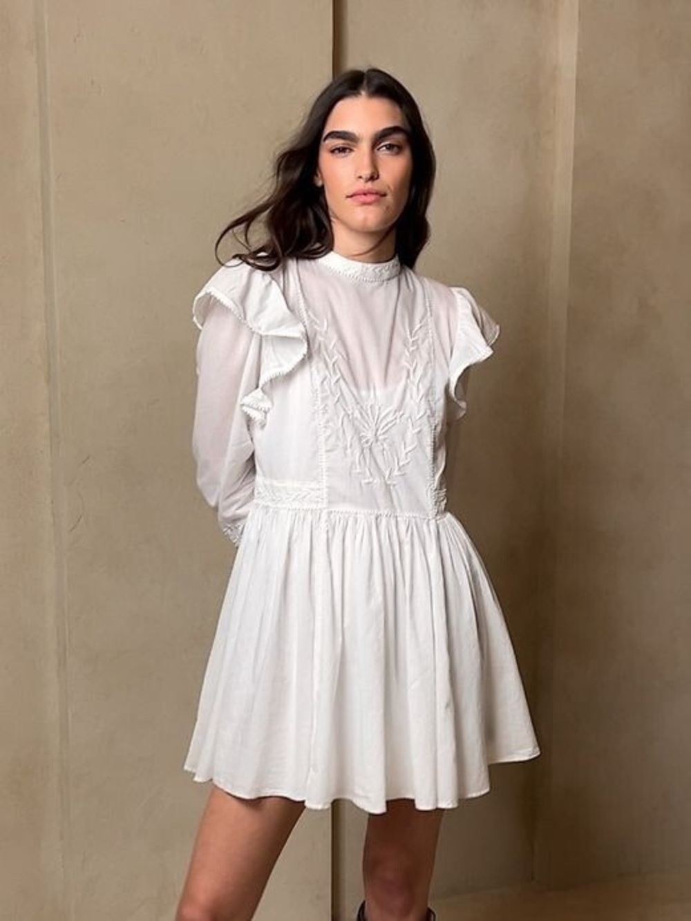 Banana Republic Esme Embroidered Mini Dress White XS NWT Ruffle Cotton $190